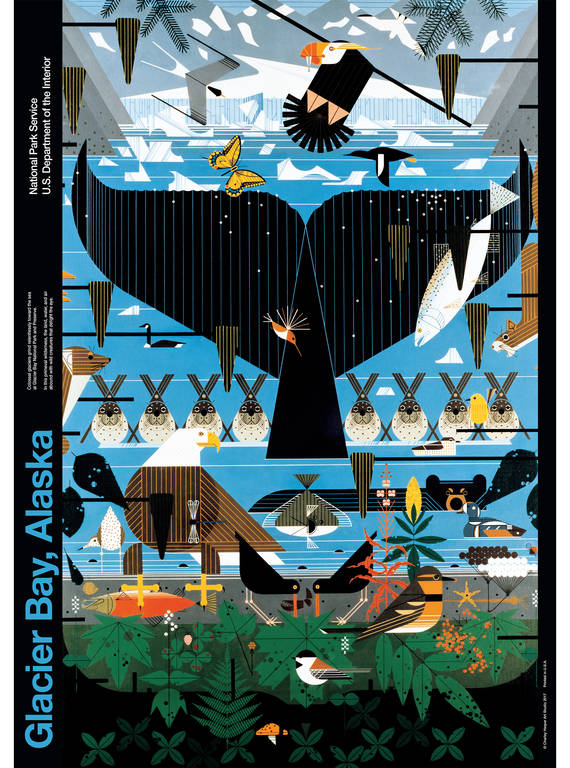 <p>Harper inserted more than 30 species, including a chorus line of harbor seals, a tufted puffin and a salmon, into his depiction of Glacier Bay. </p>